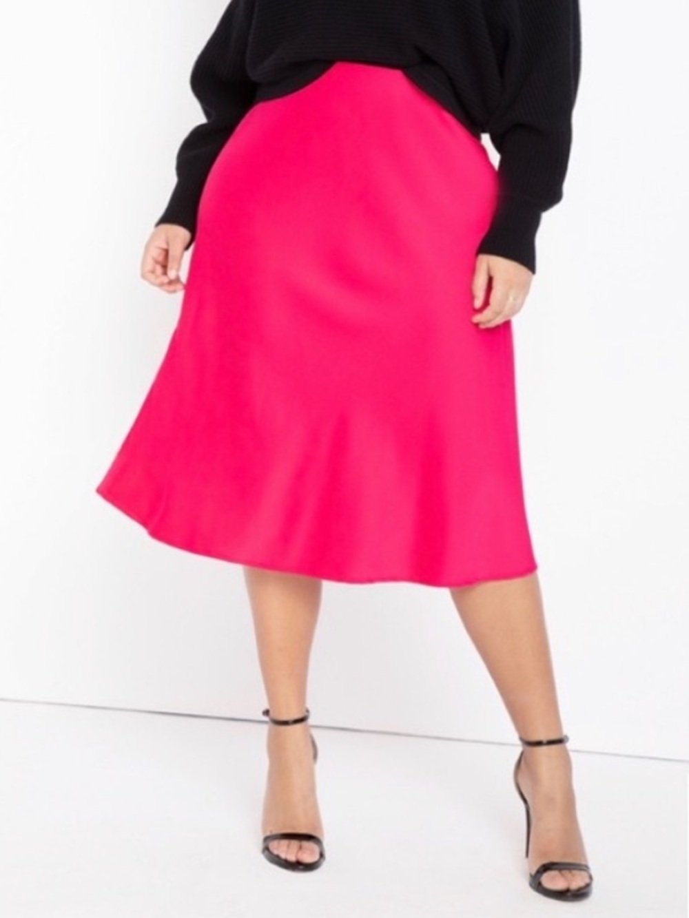 Eloquii Pink Satin Midi Skirt Size 16